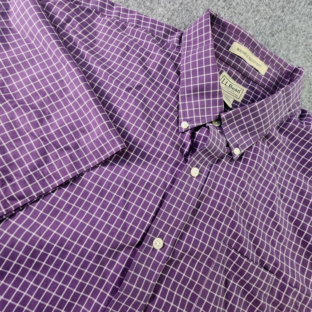 LL Bean Shirt Mens XXL Tall Purple White Check Button Down Wrinkle Resistant - Picture 1 of 11